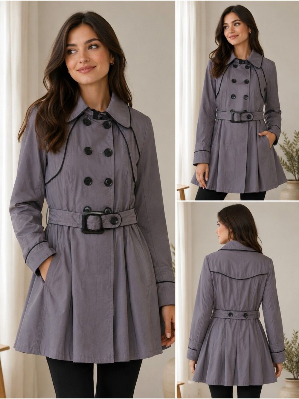 NWT SOIA & KYO I LOVE S&K GRAY BELTED TRENCH RAINCOAT FIT & FLARE SMALL - Picture 1 of 16